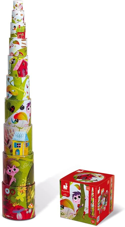 Janod J02918 Round Stacking Pyramid 10 cubes, Magic Tree Zauberbaum, Zauberbaum