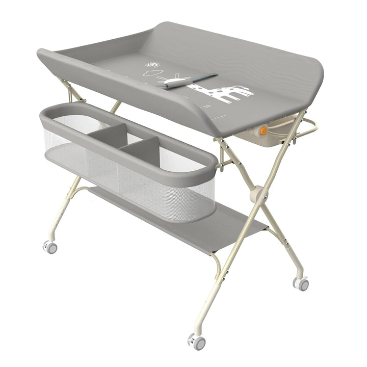 Klappbare Wickelkommode, Baby Wickelkombi, mobiler Wickeltisch mit Wickelauflage und Ablagefächern,