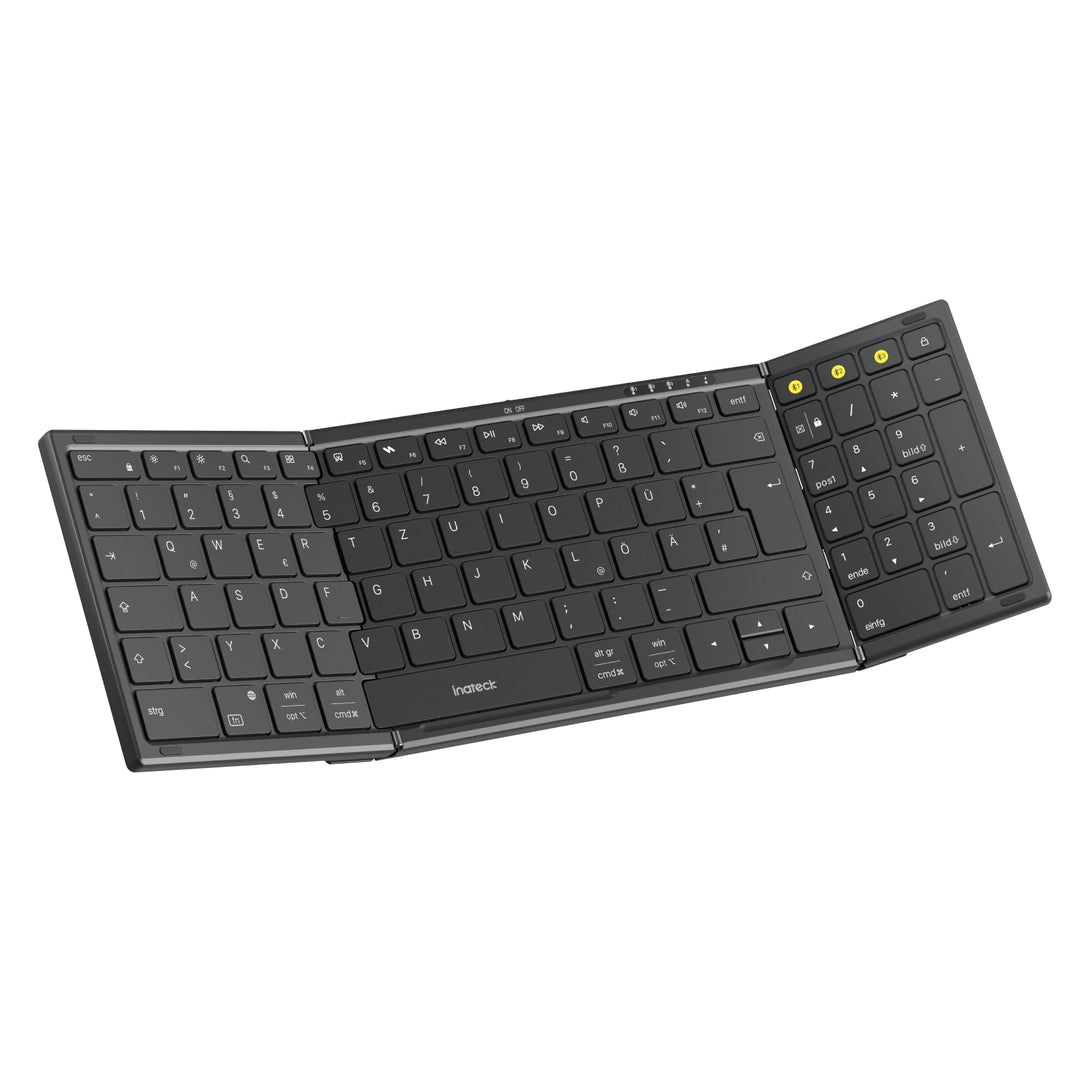 Inateck Faltbare Tastatur Kabellos,Klappbare Tastatur mit Ziffernblock mit 3 Kanälen,AI-Key,mit Stän
