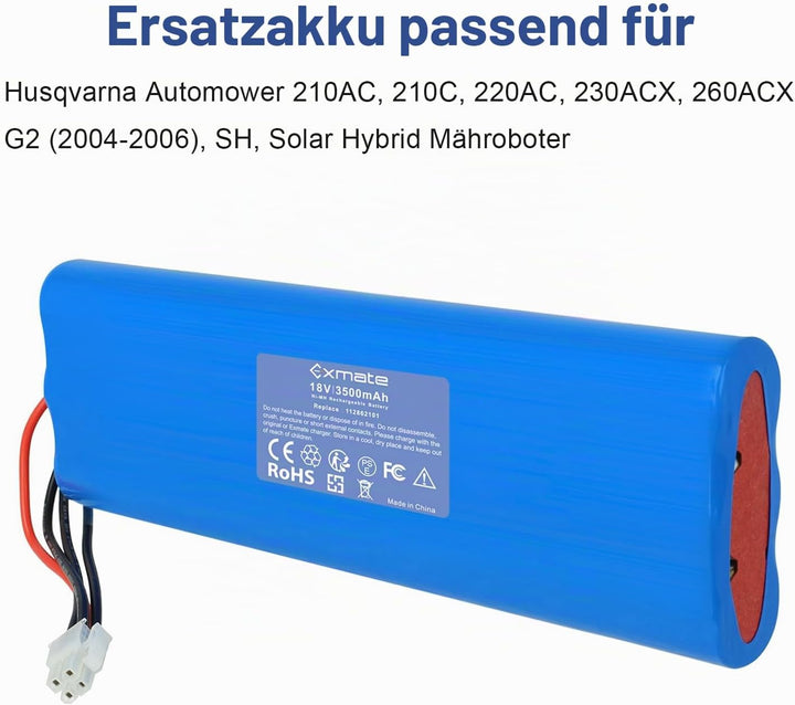 2X Exmate 18V NiMH 3500mAh Akku kompatibel mit Husqvarna Automower 210AC, 210C, 220AC, 230ACX, 260AC