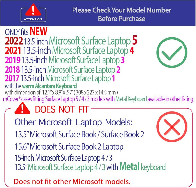 mCover Hartschalenhülle nur kompatibel mit 13,5" Microsoft Surface Laptop 1/2/3/4 Computer nur mit A