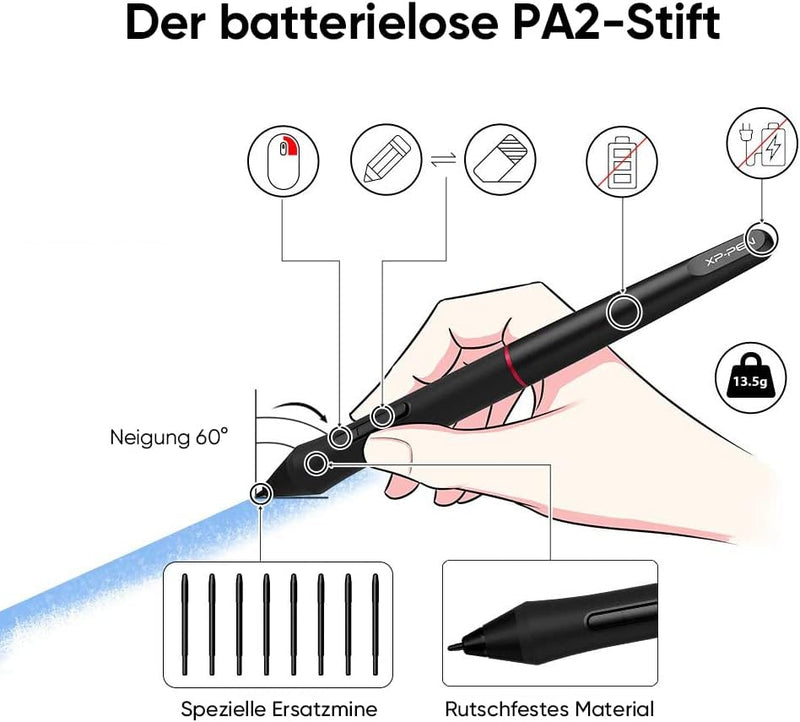 XP-PEN Artist 24 Pro Grafik-Tablet mit Display 2K QHD in 23,8 Zoll (63,8 cm), passiver Eingabestift,
