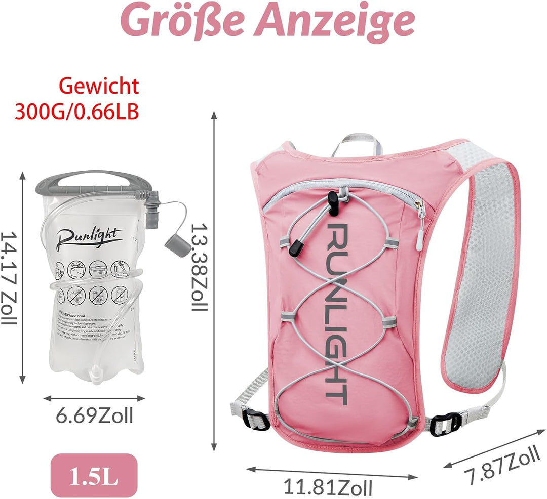 Runlight Laufweste für Damen und Herren,Verstellbare Brustgurte, Trinkweste Laufen mit 1500ml Wasser