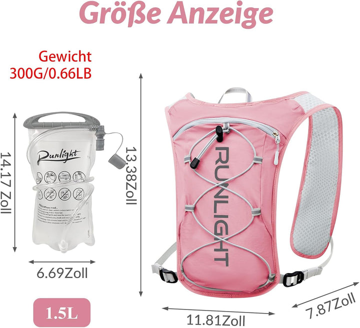 Runlight Laufweste für Damen und Herren,Verstellbare Brustgurte, Trinkweste Laufen mit 1500ml Wasser