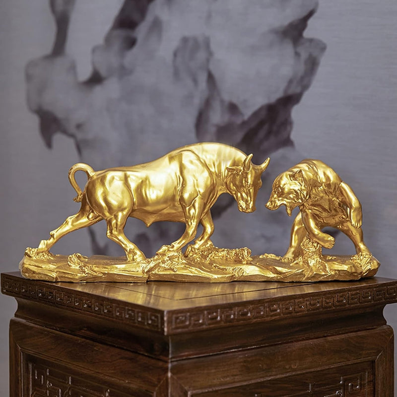 Cutfouwe Wall Street Bull & Bear Schlacht Harz Statue,Abstrakte Figur-Bull Bear Fight Financial Brok