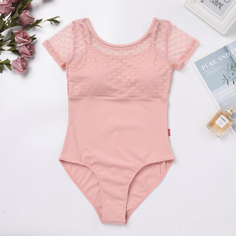 FYMNSI Damen Ballettanzug Gepolstert Ballettbody Tanz Body Gymnastikanzug Trikot Kurzarm Bodysuit XL