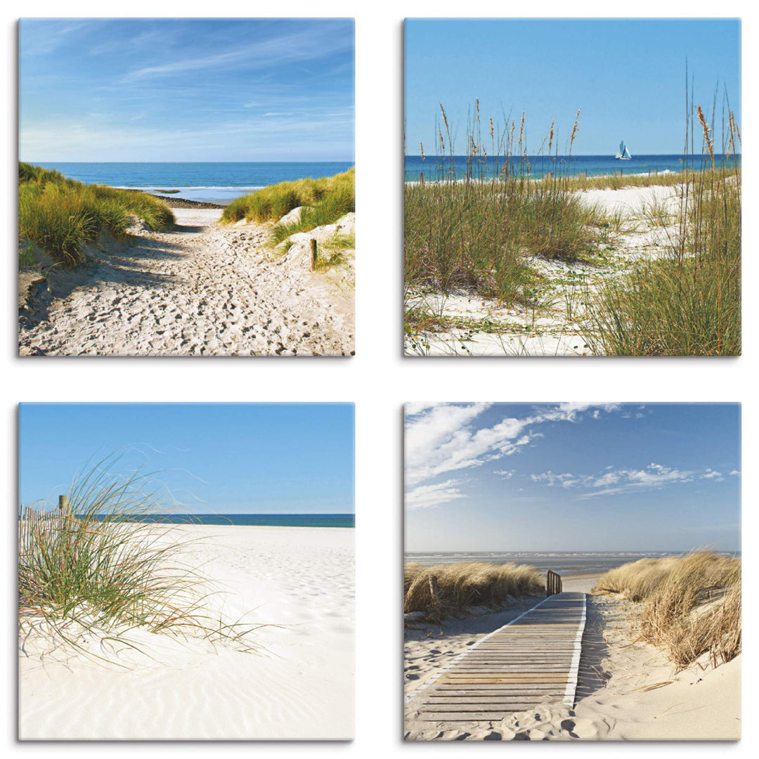 ARTLAND Leinwandbilder auf Holz Wandbild Bild Set 4 teilig je 40x40 cm Quadratisch Landschaft Strand