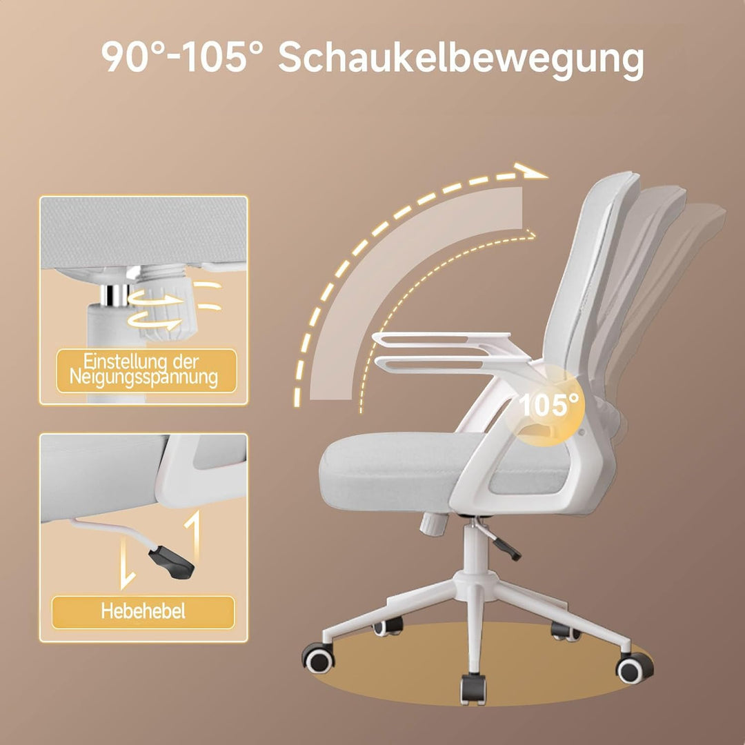 naspaluro Bürostuhl mit Hochklappbare Armlehnen, Schreibtischstuhl Ergonomisch, Drehstuhl mit Netzbe
