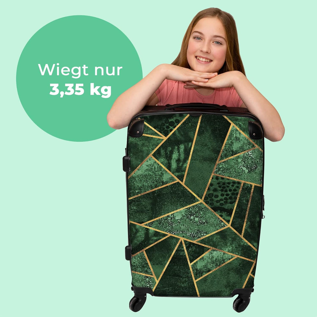 Koffer gross Trolley Rollkoffer Reisekoffer mit 4 Rollen Fotokoffer - Muster - Abstrakt - Gold - Grü