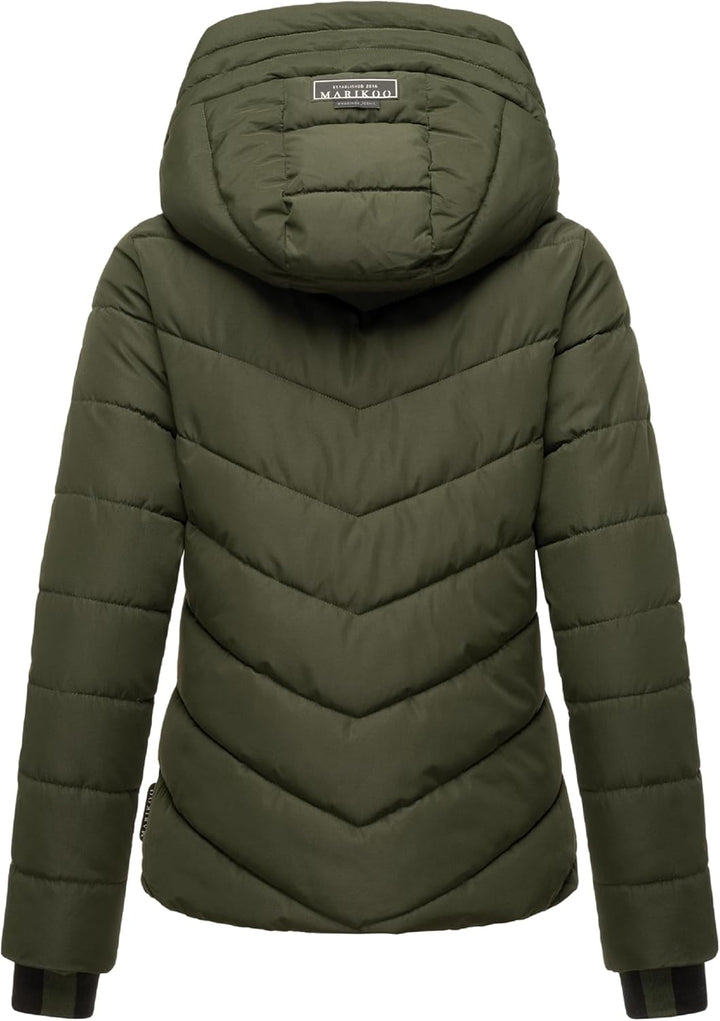 MARIKOO Damen Winterjacke warme Steppjacke mit abnehmbarer Kapuze Samuiaa XVI XS-3XL XS Dark Olive,