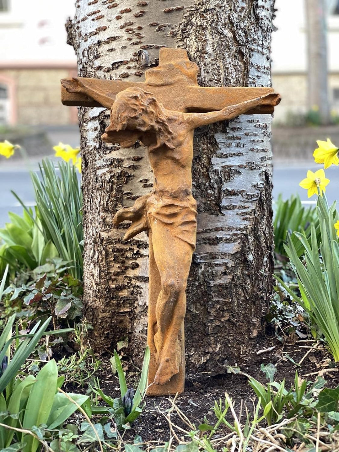 Grosses Kreuz Kruzifix Standkreuz Eisen Rost Garten Dekoration 58cm Antik-Stil