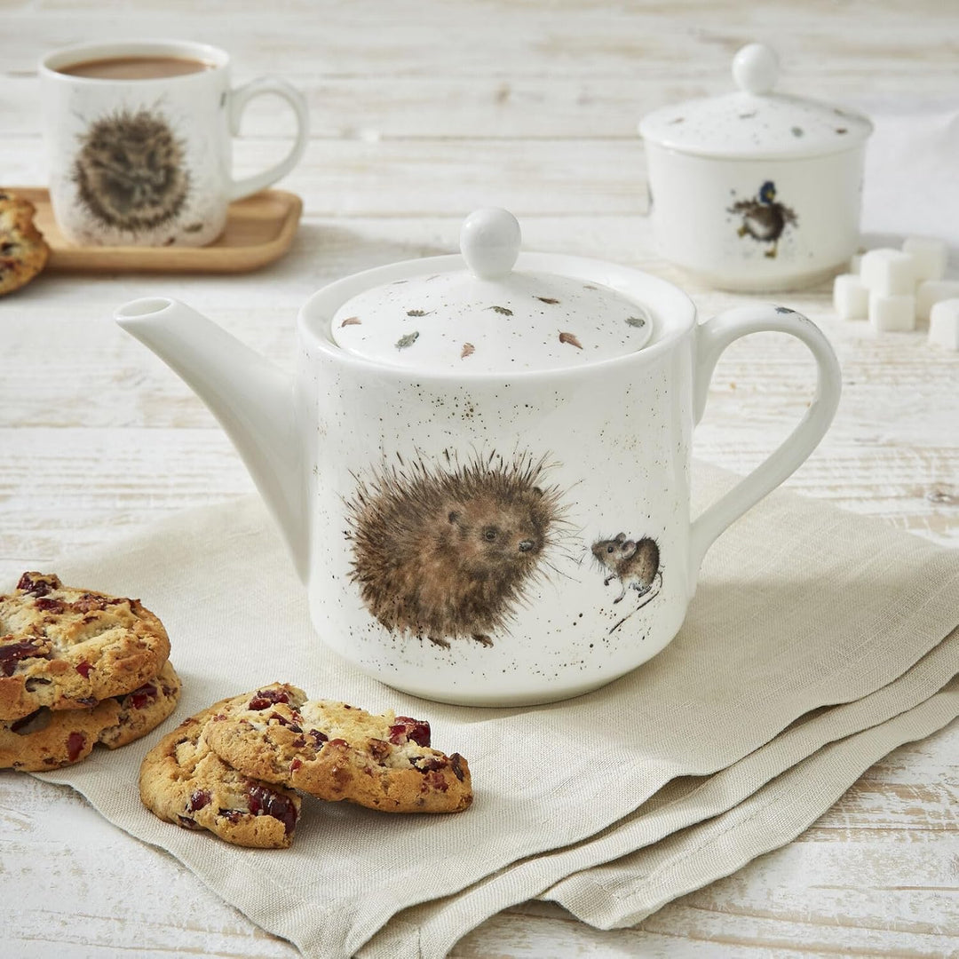RW WN4090-XT Royal Worcester Wrendale Designs China One Pint Teekanne Igel und Maus, Keramik, Weiss