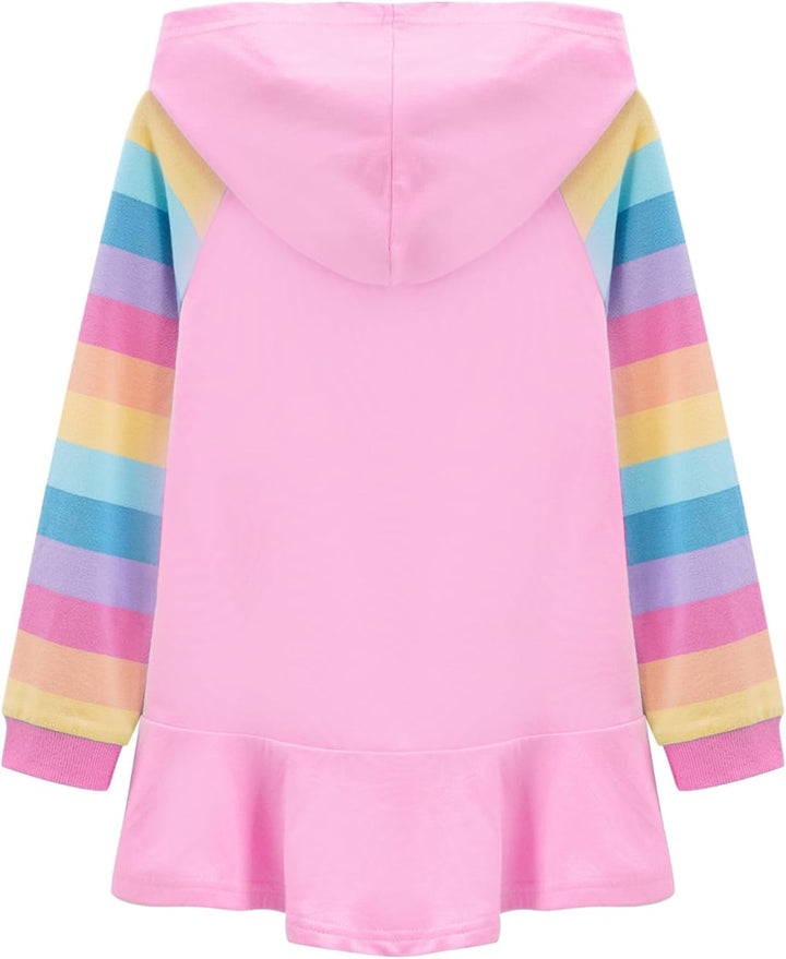 TiaoBug Mädchen Kapuzenpullover Langarm Sweatkleid mit Kapuze Einhörner Aufdruck Hoodie Cartoon Top