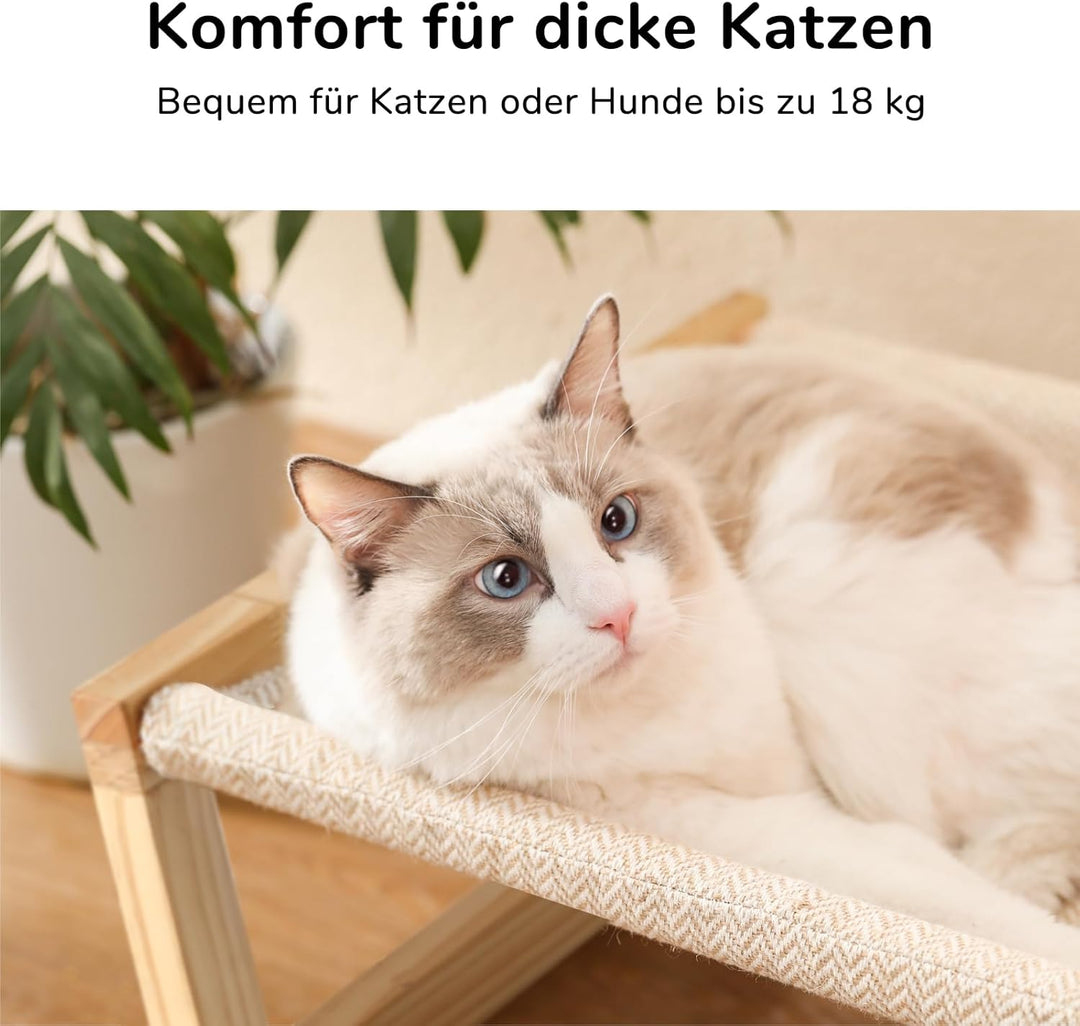 FUKUMARU Katzenbett und Hundebett Erhöht, Gross und Atmungsaktiv, aus Hochwertigem Birkensperrholz,