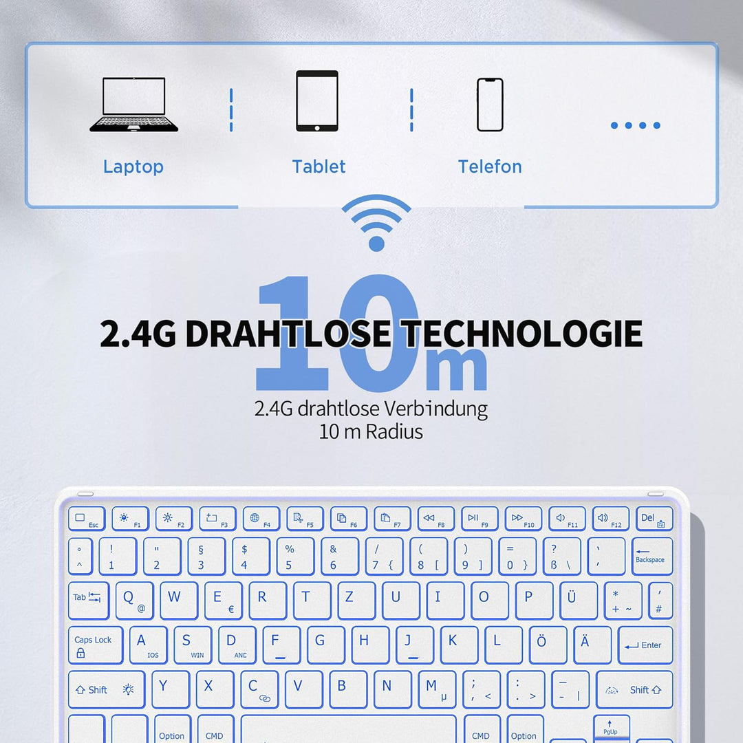 CACOE Tastatur mit Touchpad, Tastatur Kabellose mit 7 Farben Beleuchtete kompatibel mit iPad, Androi