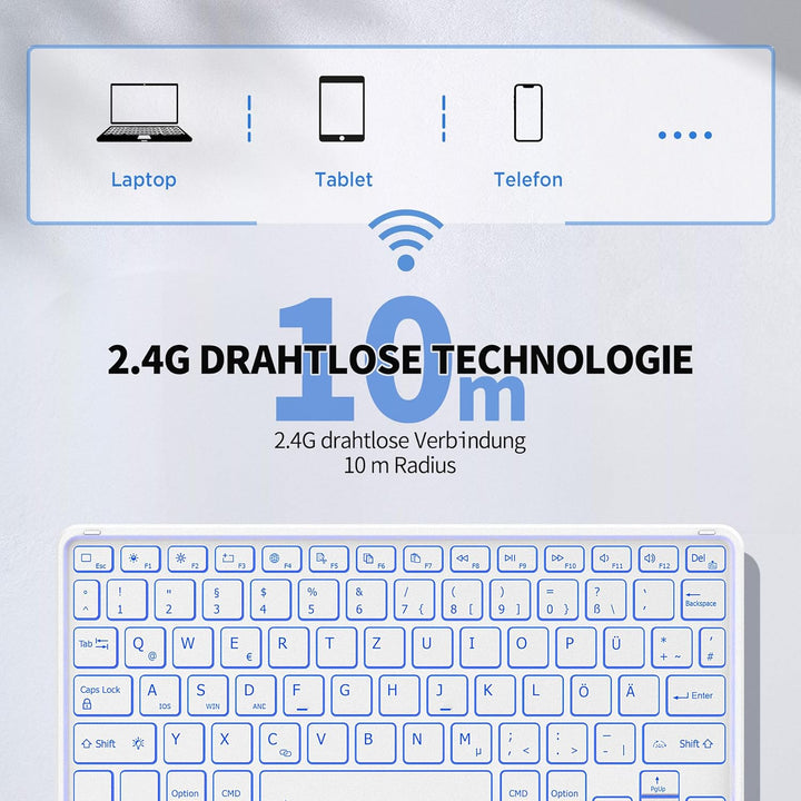 CACOE Tastatur mit Touchpad, Tastatur Kabellose mit 7 Farben Beleuchtete kompatibel mit iPad, Androi