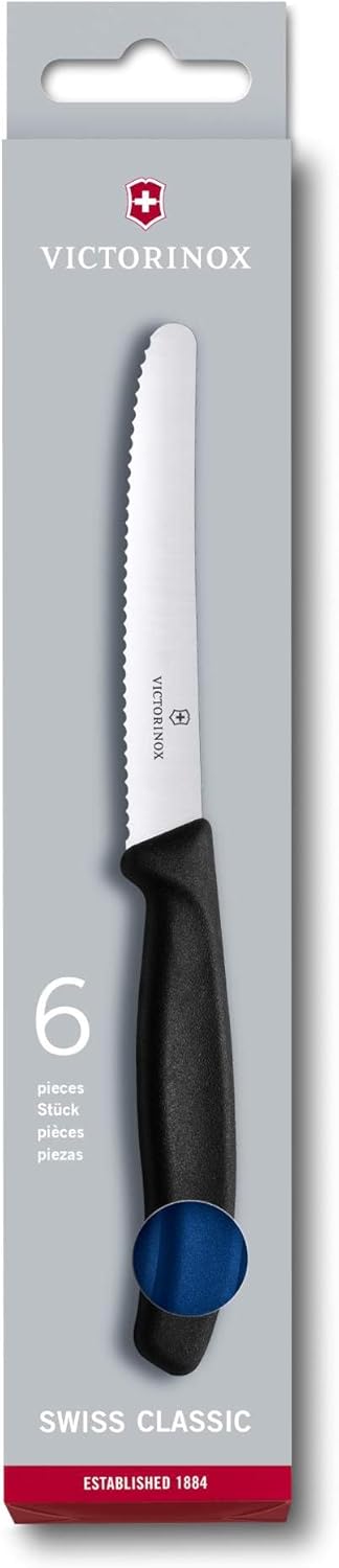 Victorinox 6 Stück Tafelmesser - Tomatenmesser Swiss Classic mit Wellenschliff rostfrei - Swiss Made