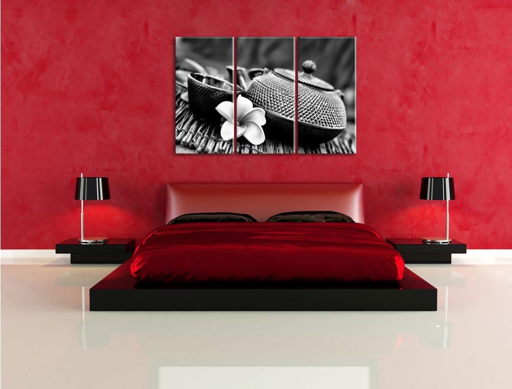 Pixxprint Teekanne mit Kräutern als Leinwandbild/Grösse: 3 Teilig (120x80) cm/Wandbild/Kunstdruck/fe