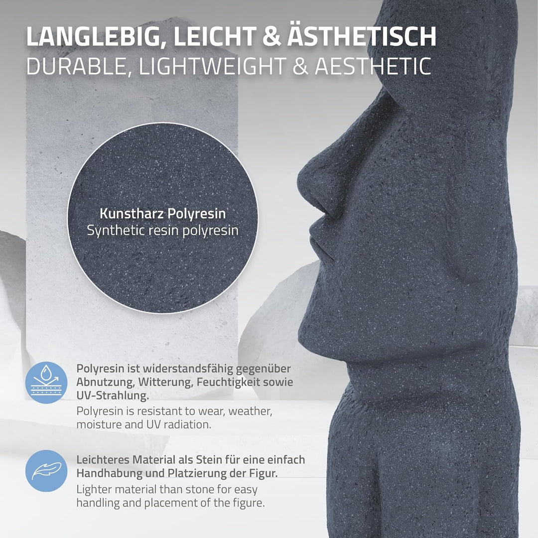 ECD Germany Moai Figur Rapa NUI Kopf 53,5 cm hoch aus wetterfestem Steinguss Kunstharz, Grau, Osteri