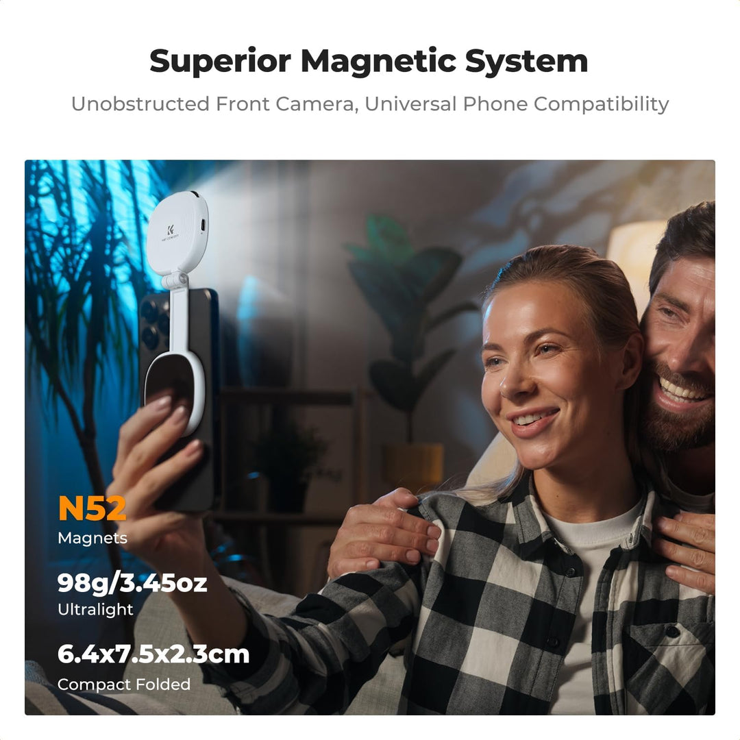 K&F CONCEPT Magnetische Selfie Licht mit Spiegel, 900mah Handy Ringlicht kompatibel mit iPhone Magsa