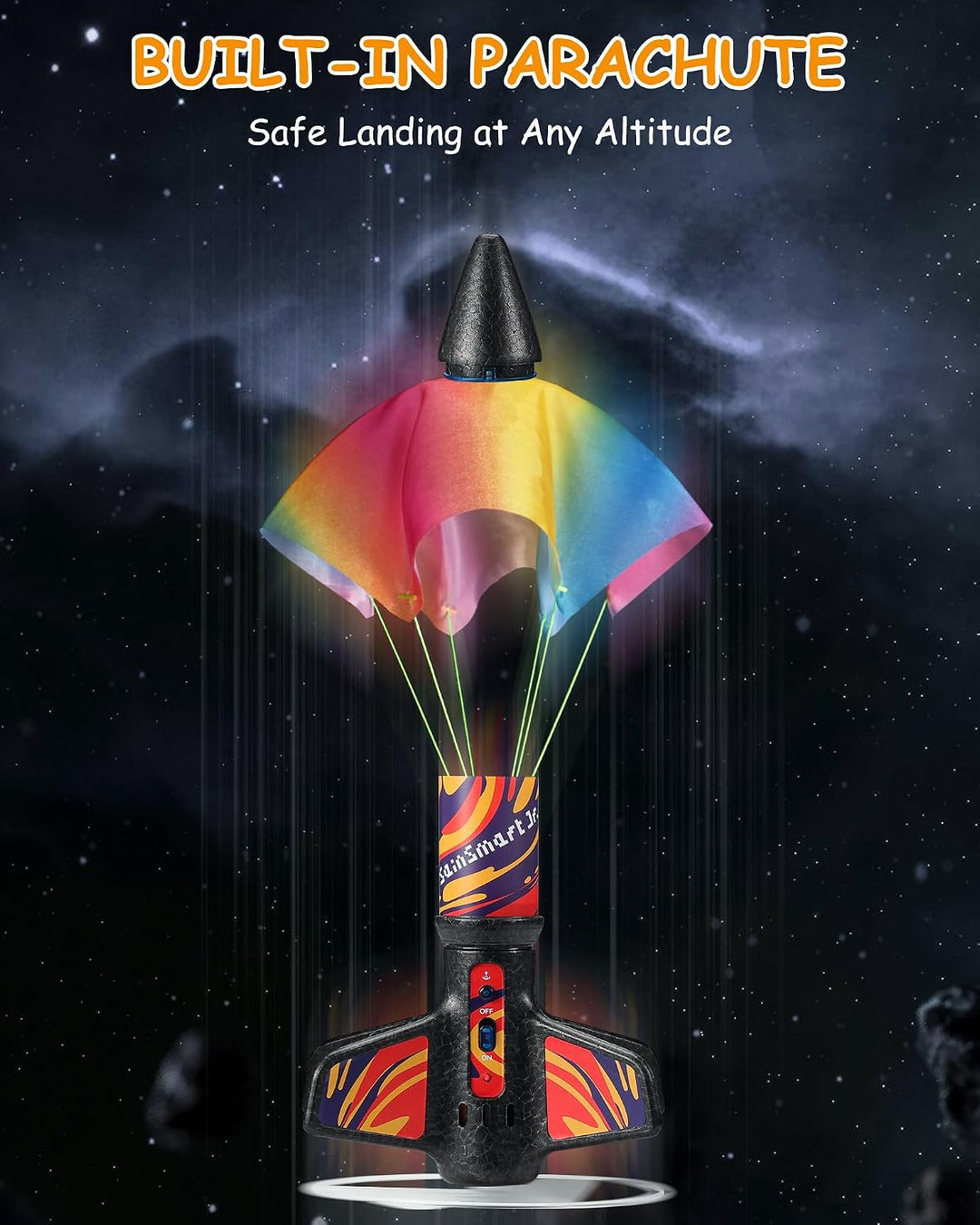 SainSmart Jr. Rakete Spielzeug mit Fallschirm, bis 61 m (Flame) | Motorisierte Rakete, Mit Fallschir