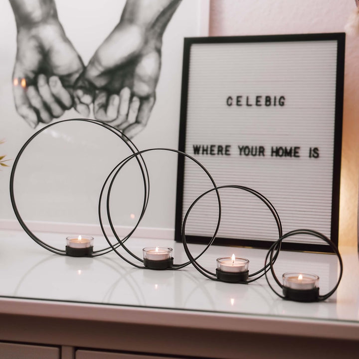 CeleBig® Kerzenständer 4er Set | Teelichthalter Schwarz | Kerzenständer Schwarz | Kerzenhalter mit W