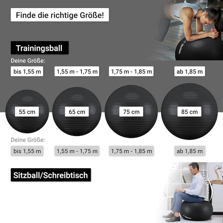 EliteAthlete Gymnastikball Sitzball Büro ergonomisch mit Anti Burst System - Fitness Pilates Schwang