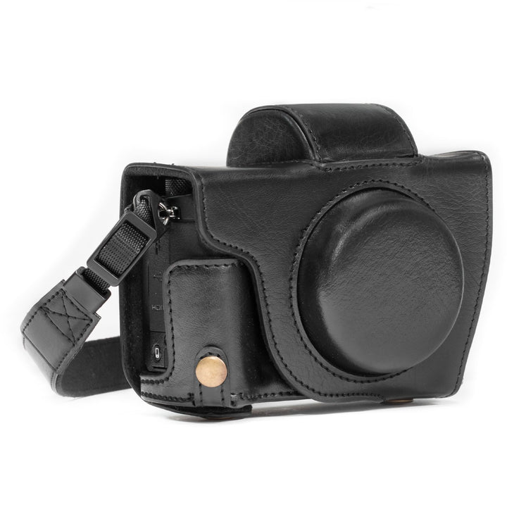 MegaGear Canon PowerShot G5 X Ever Ready Leder Kamera-Case mit Trageriemen und Batteriezugang schwar