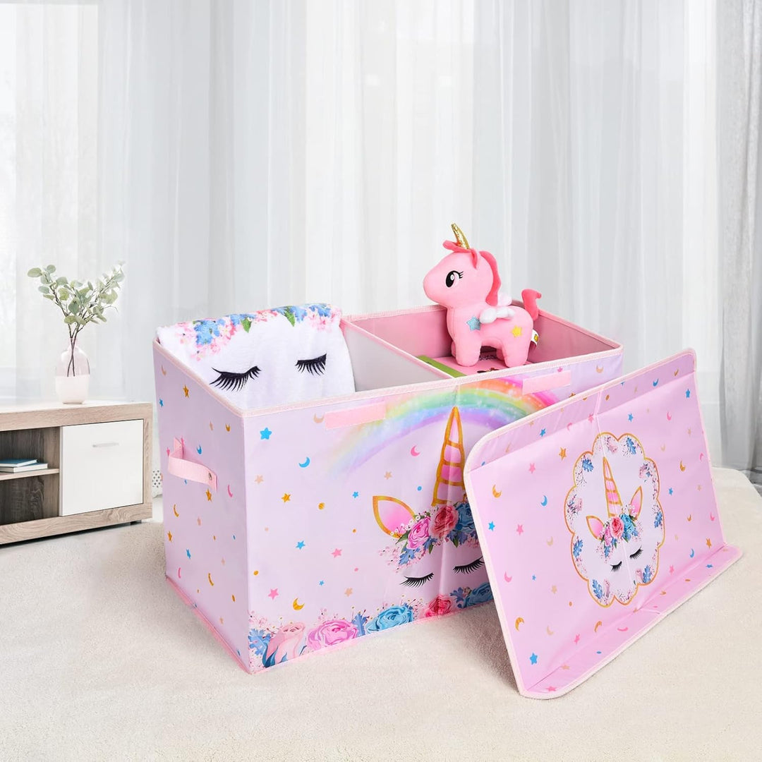 WERNNSAI Einhorn Aufbewahrungsbox mit Deckel - Kinder Spielzeugkiste 64 x 32 x 40cm Spielzeug Kleidu