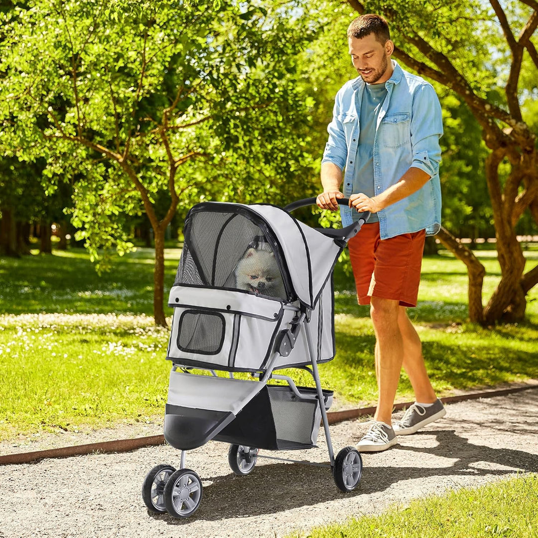 PawHut Hundewagen Hundebuggy Buggy Hunde Katzen Pet Stroller Hunde Buggy Grau grau 75L x 45B x 97H c