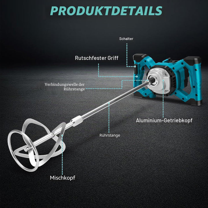 Akku Farbmörtelrührer Kompatibel mit Makita 18V Batterie, 3200W Rührwerk Mörtelrührer Zementrührer m