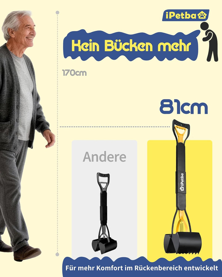 IPETBA 80 cm Grosser Hundekotschaufeln Langer Griff Hundekotsammler Kein Bücken Nötig für Hunde und