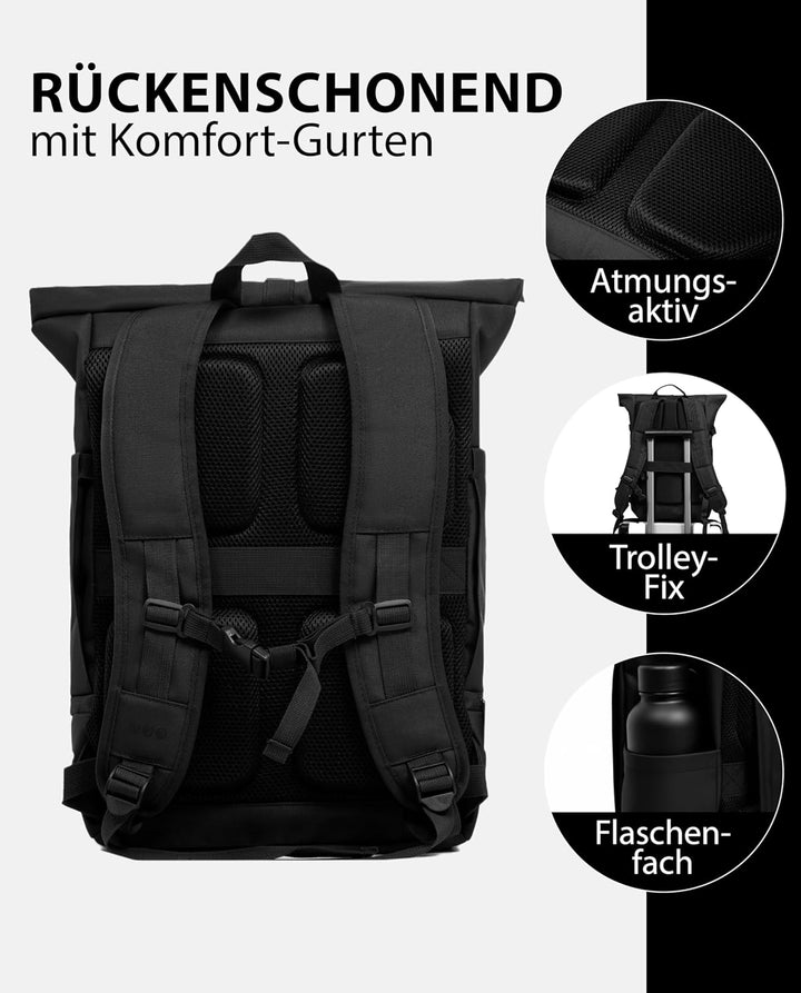 SONS OF ALOHA Roll-Top Rucksack Damen & Herren - NALU gross - Rolltop mit Laptopfach 16" und Schuhfa