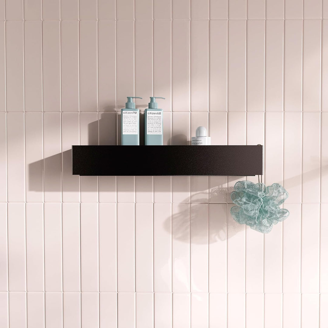 Duschablage Ohne Bohren 50cm Schwarz - Modernes Wandregal für Badezimmer | Bedregal Wand Metall Pulv