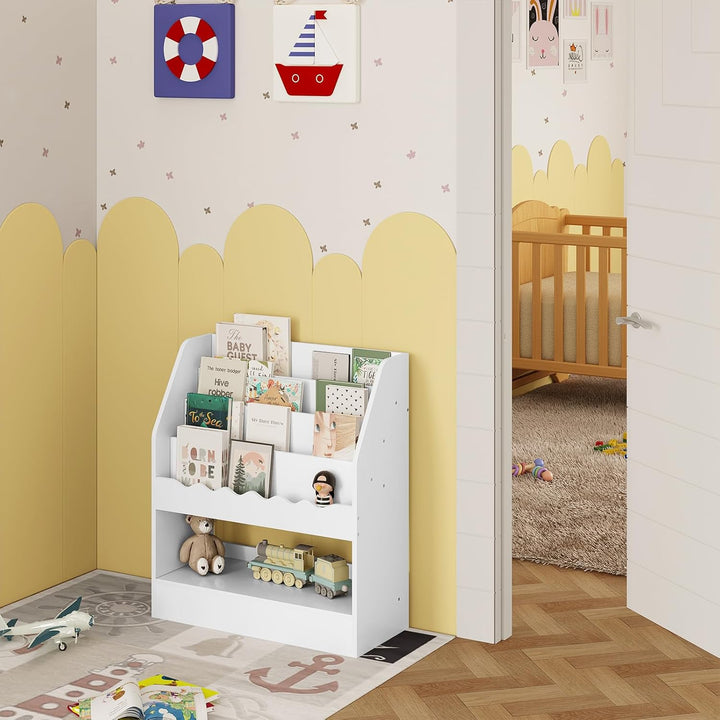 WOLTU Bücherregal Kinder, Kinderregal, weisses Regal Kinderzimmer, mit 5 Fächern, Spielzeugregal, Mo