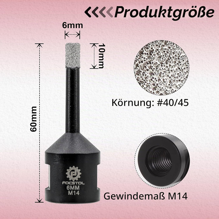 FOCSTOL Diamant Fliesenbohrer 5 Stück 6mm Vakuumgelötete Diamant Lochsäge für Porzellan Keramik Flie