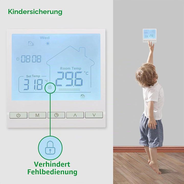 Wengart Digitaler Elektroheizung Thermostat WG902,AC230V 20A Programmierbarer Thermostat,Präzise Tem