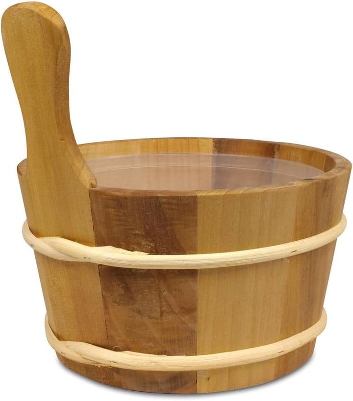 Saunakübel aus Thermoholz 4 L - Dunkler Saunaeimer aus Erlenholz mit Holzreifen & Kunststoffeinsatz