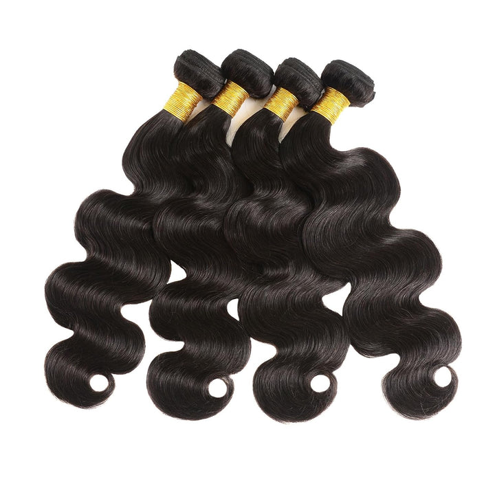 Huarisi Body Wave Human Hair Bundles, Brazilian Hair 4 Bundles 12 14 16 18 inch, Virgin Brazilian Ha