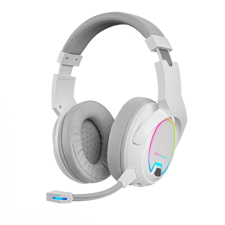 MARSGAMING Mars Gaming MHW-100 Weiss, Drahtloses Headset ARGB Flow, Abnehmbares ENC-Mikrofon, Ultral