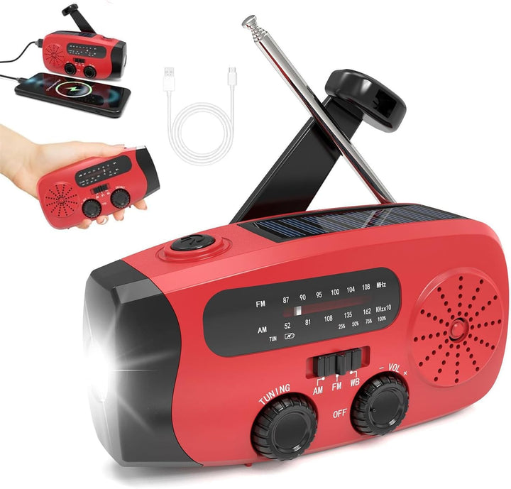 Notfall Kurbelradio mit AM/FM/WB,2000mAh Solar Handkurbel Radio,Tragbares Wetter Überleben mit LED-T