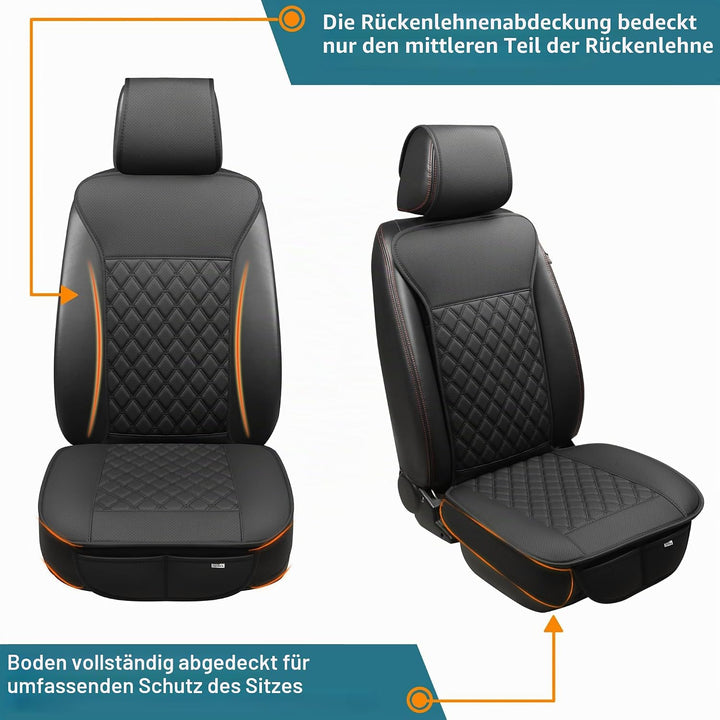 Black Panther 2er-Set Autositzbezüge für Vordersitze mit Kopfstützenbezügen – PU-Leder, Atmungsaktiv