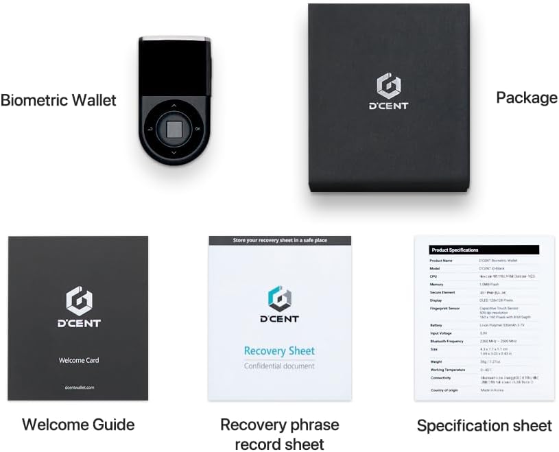 D'CENT Biometrisch Geldbörse-Kryptowährung Hardware Geldbörse-Bluetooth-Unterstützung für mehrere Mü