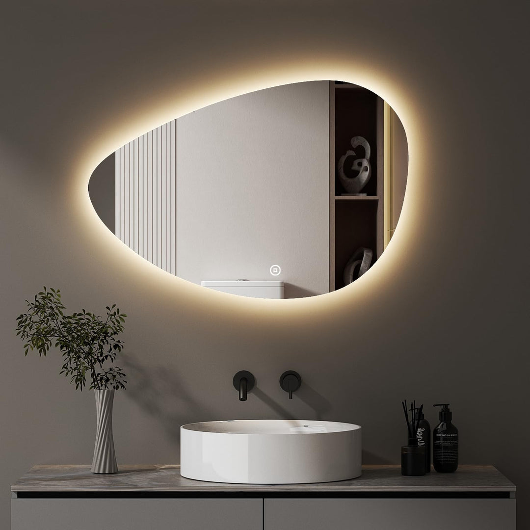 Badezimmerspiegel Led Badspiegel, Asymmetrisch, Touch-Schalter, Dimmbar, 3 Lichtfarbe Einstellbare S