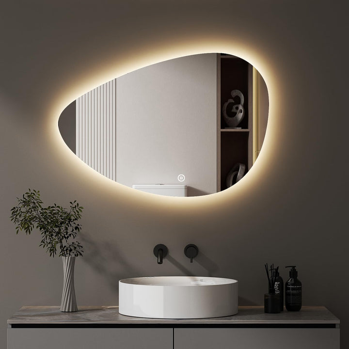 Badezimmerspiegel Led Badspiegel, Asymmetrisch, Touch-Schalter, Dimmbar, 3 Lichtfarbe Einstellbare S