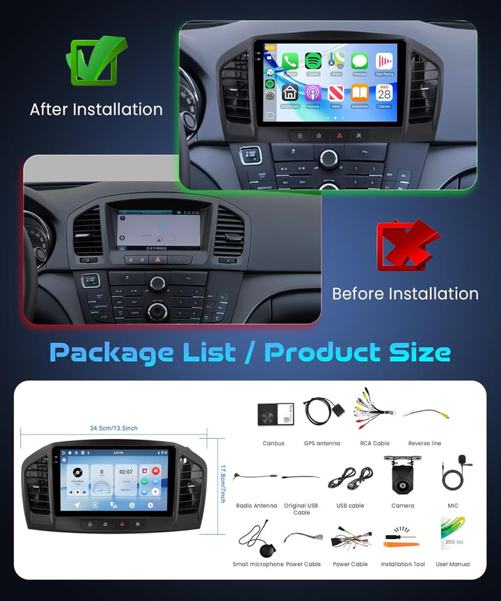 Rimoody 4G+128G Android Autoradio für Opel Insignia 2008-2013 für Buick Regal 2009-2013, 9 Zoll IN-C