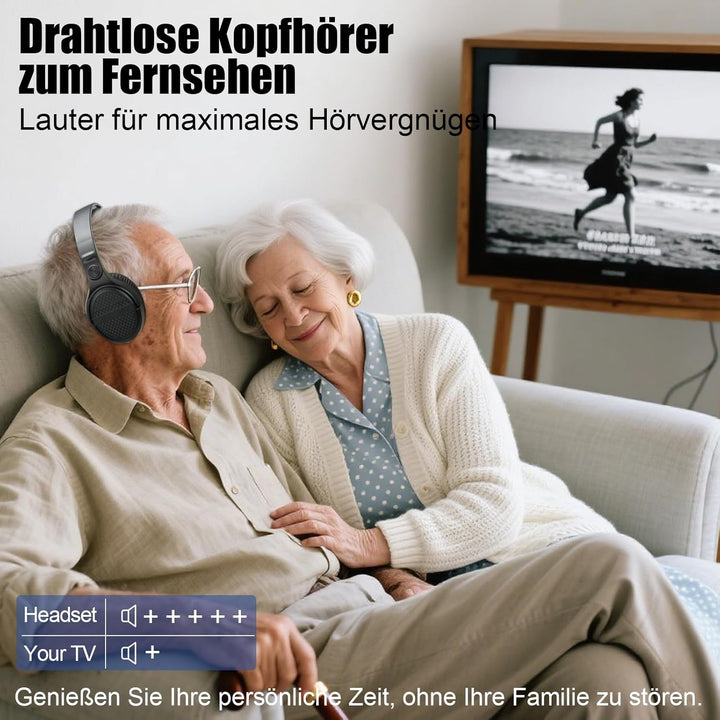 Kabellose TV-Kopfhörer mit Ladestation, kabelloser Kopfhörer zum Fernsehen, grosse Lautstärkeregler