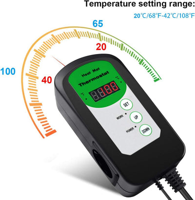RIOGOO Digitaler Heizmattenthermostatregler für Samenkeimung, Reptilien und Brauen 68-108 ℉ thermost
