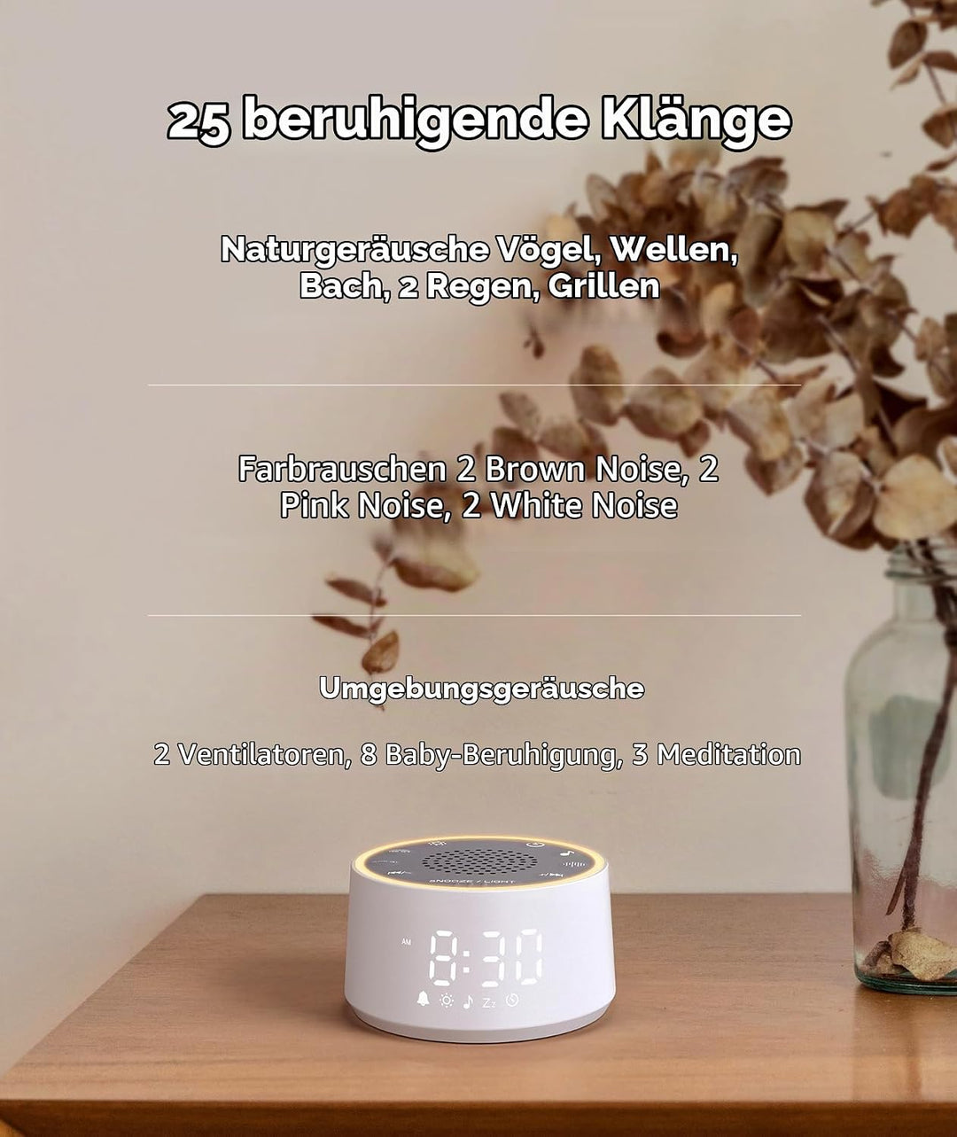 Dreamegg White Noise Machine mit Licht und Wecker, Weisses Rauschen Gerät für Erwachsene und Kinder,