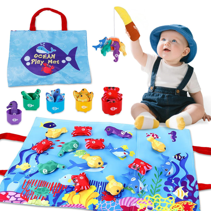 Baby Spielzeug ab 1 2 3 Jahr, Montessori Sensorik Ozean Angelspielzeug, Angelspiel für Kinder 6 12 M